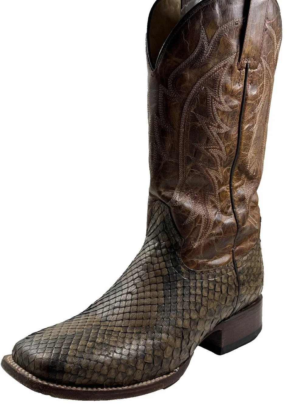 Stetson Men’s Western Cowboy Boots 8.5 Exotic Python Leather Brown Pre Owned